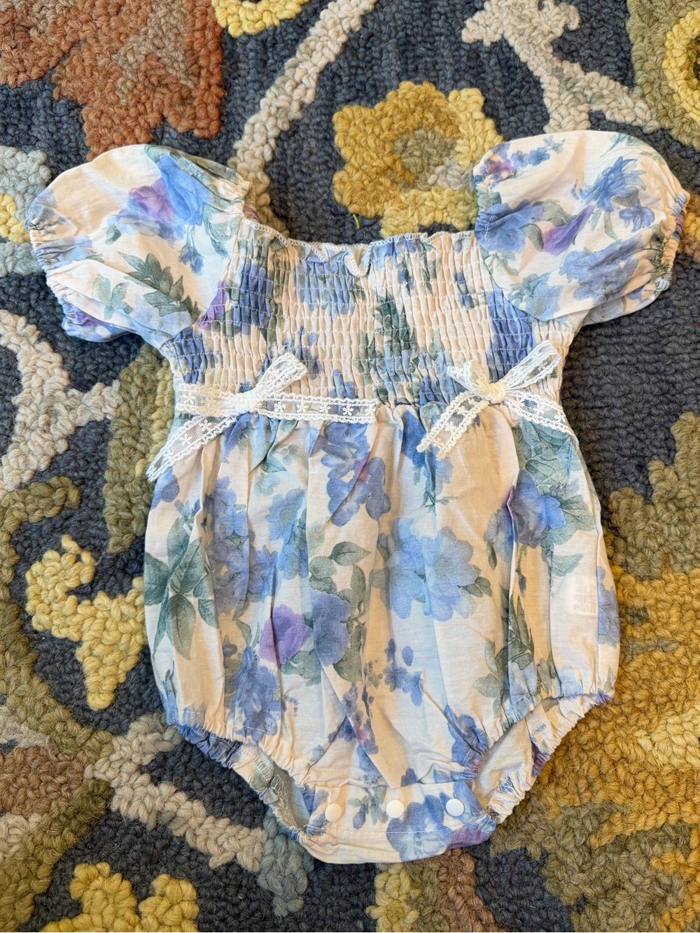 Blue Floral Smocked Baby One-Piece 3-6 Month